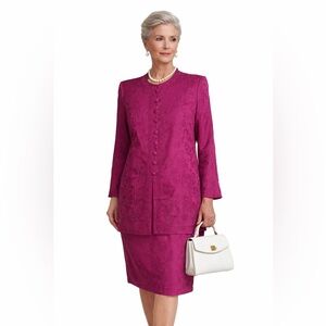 Karin Stevens Vintage Elegant Magenta Button-Down Dress Suit - Women’s Size 16